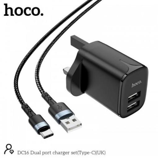 Picture of HOCO DC16 TYPE-C(UK) DUAL PORT CHARGER SET