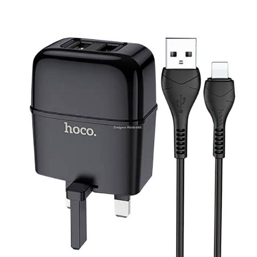 Picture of HOCO C77B HIGHWAY DUAL PORT CHARGER SET (LIGHTNING)